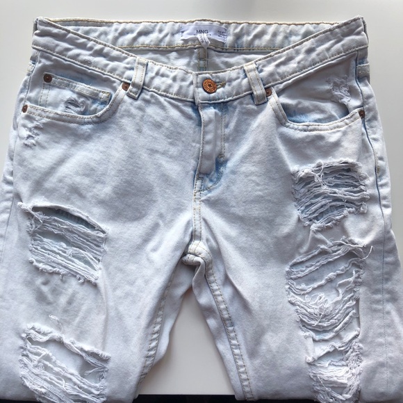 Mango Nancy Bleached Distressed Relaxed Crop Jeans - Picture 4 of 6